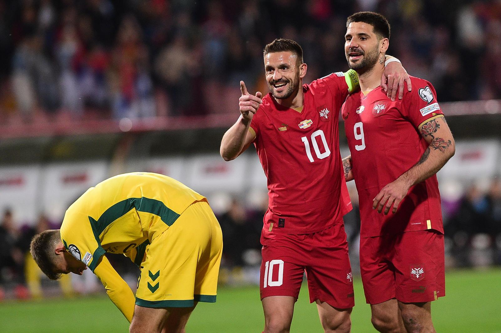 24, March, 2023, Belgrade - The match of the first round of group G qualification for the 2024 European Championship between the football teams of Serbia and Lithuania played at the Rajko Mitic stadium. Dusan Tadic, #10 (Serbia), Aleksandar Mitrovic, #9 (Serbia).  Photo: Dusan Milenkovic/ATAImages

24, mart, 2023, Beograd  - Utakmica prvog kola grupe G kvalifikacija za Evropsko prvenstvo 2024. godine izmedju fudbalskih reprezentacija Srbije i Litvanije odigrana na stadionu Rajko Mitic. Photo: Dusan Milenkovic/ATAImages Photo: Dusan Milenkovic/ATA Images/PIXSELL