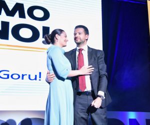 30, March, 2023, Podgorica - In the sports hall of the University Center in Podgorica, the final convention of the presidential candidate of the Movement "Europe Now" Jakov Milatovic was held. Milena Milatovic, Jakov Milatovic. Photo: R.R./ATAImages

30, mart, 2023, Podgorica - U sportskoj dvorani Univerzitetskog centra u Podgorici odrzana je zavrsna konvencija predsednickog kandidata Pokreta "Evropa sad" Jakova Milatovica. Photo: R.R./ATAImages Photo: R.R./ATAImages/PIXSELL