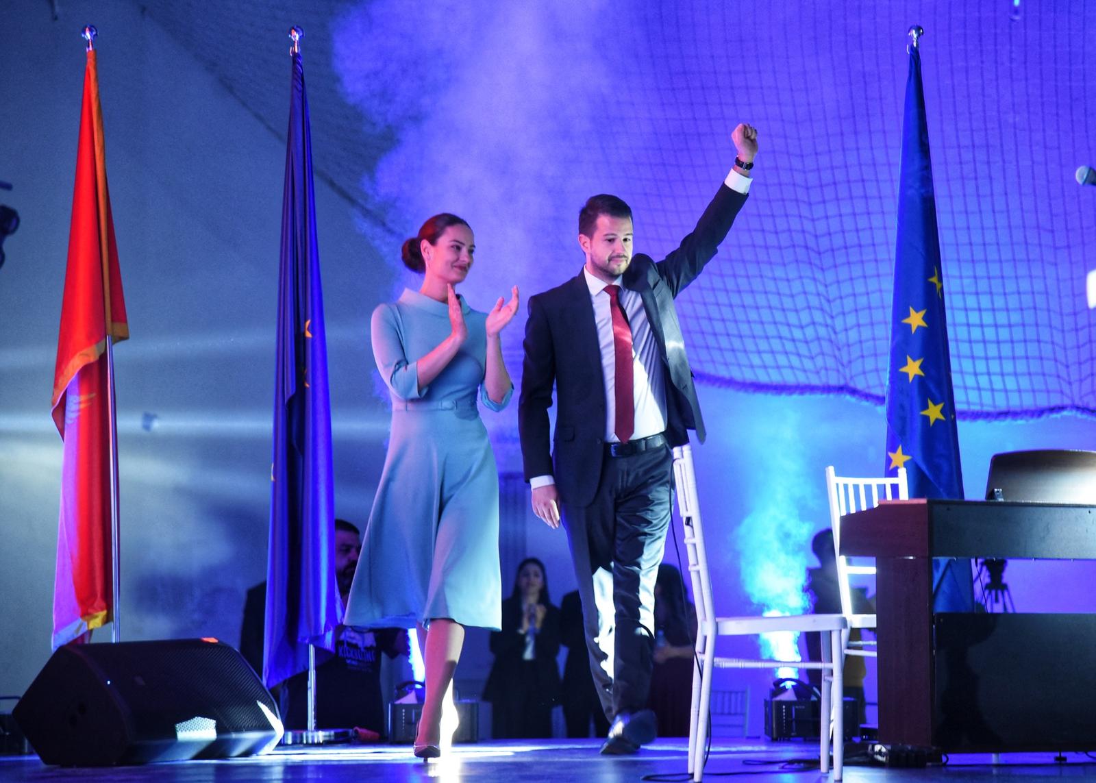 30, March, 2023, Podgorica - In the sports hall of the University Center in Podgorica, the final convention of the presidential candidate of the Movement "Europe Now" Jakov Milatovic was held. Milena Milatovic, Jakov Milatovic. Photo: R.R./ATAImages

30, mart, 2023, Podgorica - U sportskoj dvorani Univerzitetskog centra u Podgorici odrzana je zavrsna konvencija predsednickog kandidata Pokreta "Evropa sad" Jakova Milatovica. Photo: R.R./ATAImages Photo: R.R./ATAImages/PIXSELL