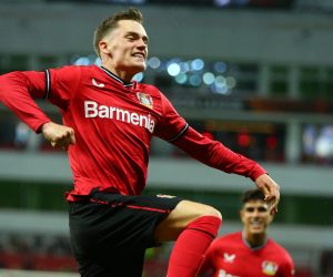 Soccer Football - Europa League - Quarter Final - First Leg - Bayer Leverkusen v Union Saint-Gilloise - BayArena, Leverkusen, Germany - April 13, 2023  Bayer Leverkusen's Florian Wirtz celebrates scoring their first goal REUTERS/Thilo Schmuelgen Photo: Thilo Schmuelgen/REUTERS
