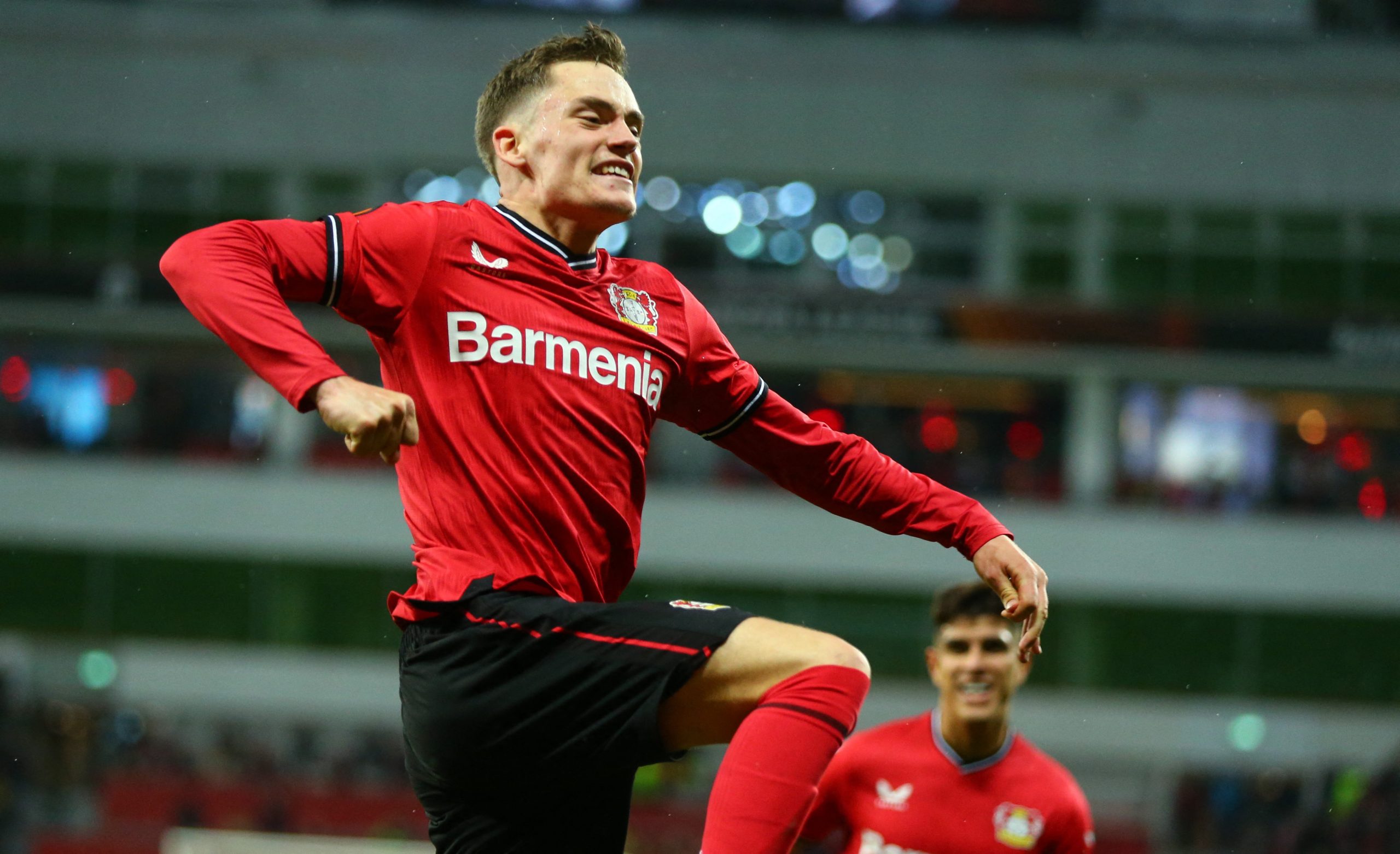 Soccer Football - Europa League - Quarter Final - First Leg - Bayer Leverkusen v Union Saint-Gilloise - BayArena, Leverkusen, Germany - April 13, 2023  Bayer Leverkusen's Florian Wirtz celebrates scoring their first goal REUTERS/Thilo Schmuelgen Photo: Thilo Schmuelgen/REUTERS