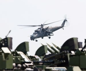 epa10585882 A Serbian Army Mi-35 attack helicopter performs during the Serbian Armed Forces capabilities demonstration 'Granit 2023' at the Batajnica military airport near Belgrade, Serbia, 22 April 2023. The capabilities presentation was arranged on the occasion of the Serbian Armed Forces Day, that is annually marked on 23 April. It marks the begin of the Second Serbian Uprising in 1815 which is regarded 'a milestone in the creation of the modern Serbian state and military'.  EPA/ANDREJ CUKIC
