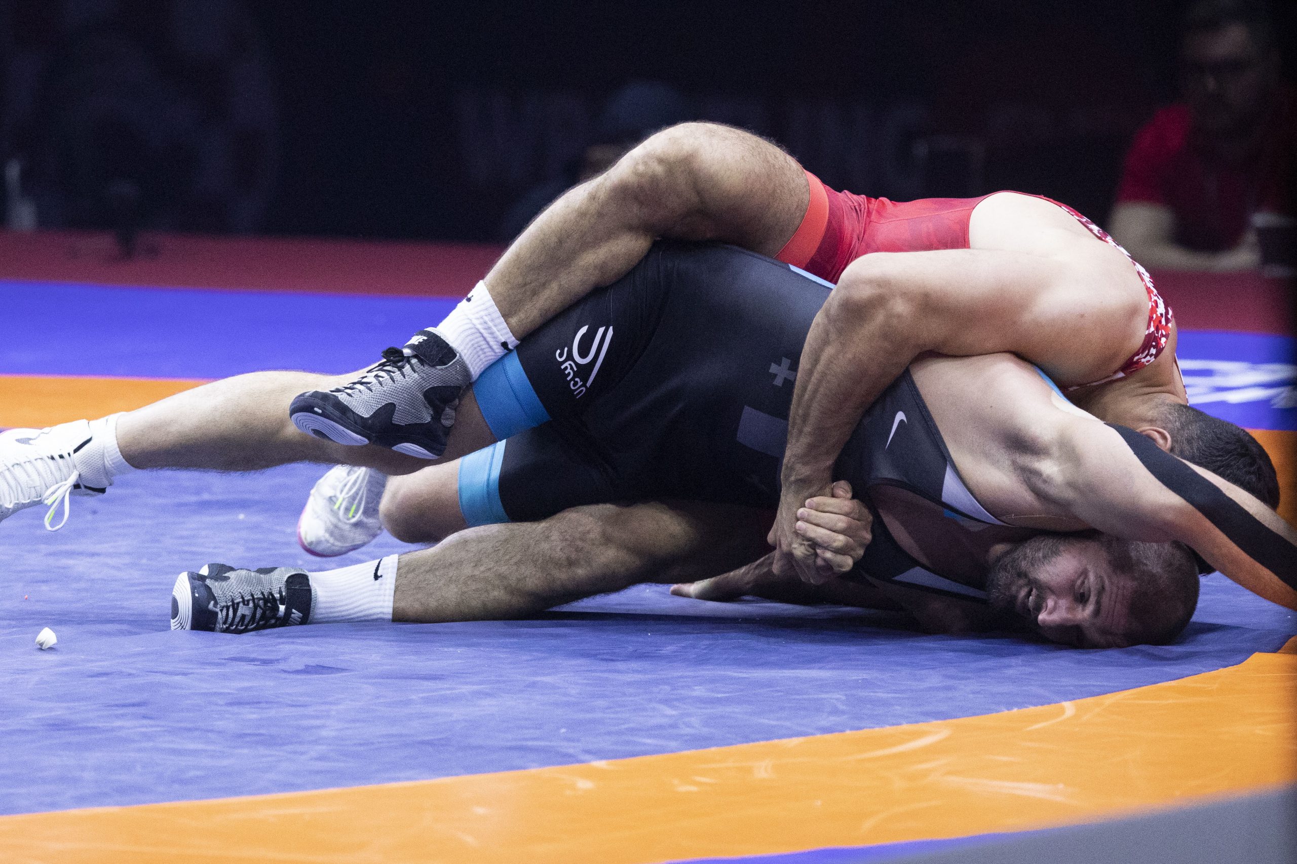 Zagreb, 19.04.2023.-  Europsko prvnestvo u hrvanju. Finale 125 kg,  Taha Akgul (TUR) vs. Geno Petriashvili (GEO)  .   foto HINA/ Daniel KASAP/ dk