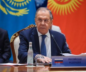 epa10572522 A handout photo made available by the Russian Foreign Ministry press service shows Russian Foreign Minister Sergey Lavrov attending the Central Asia and Russia foreign ministers meeting in Samarkand, Uzbekistan, 14 April 2023.  EPA/RUSSIAN FOREIGN MINISTRY PRESS SERVICE / HANDOUT  HANDOUT EDITORIAL USE ONLY/NO SALES