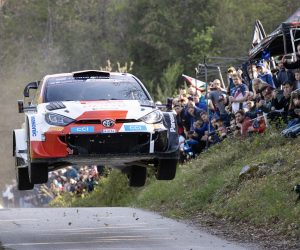 Petruš Vrh,  22.04.2023 - Croatia Rally 2023 utrka u sklopu FIA World Rally Championshipa. Na slici Britanski vozač Elfyn Evans i Britanski suvozač Scott Martin u svom Toyota GR Yaris Rally1 Hybrid automobilu tijekom etape SS 9, Kostanjevac - Petruš Vrh.
foto HINA/ Damir SENČAR/ ds