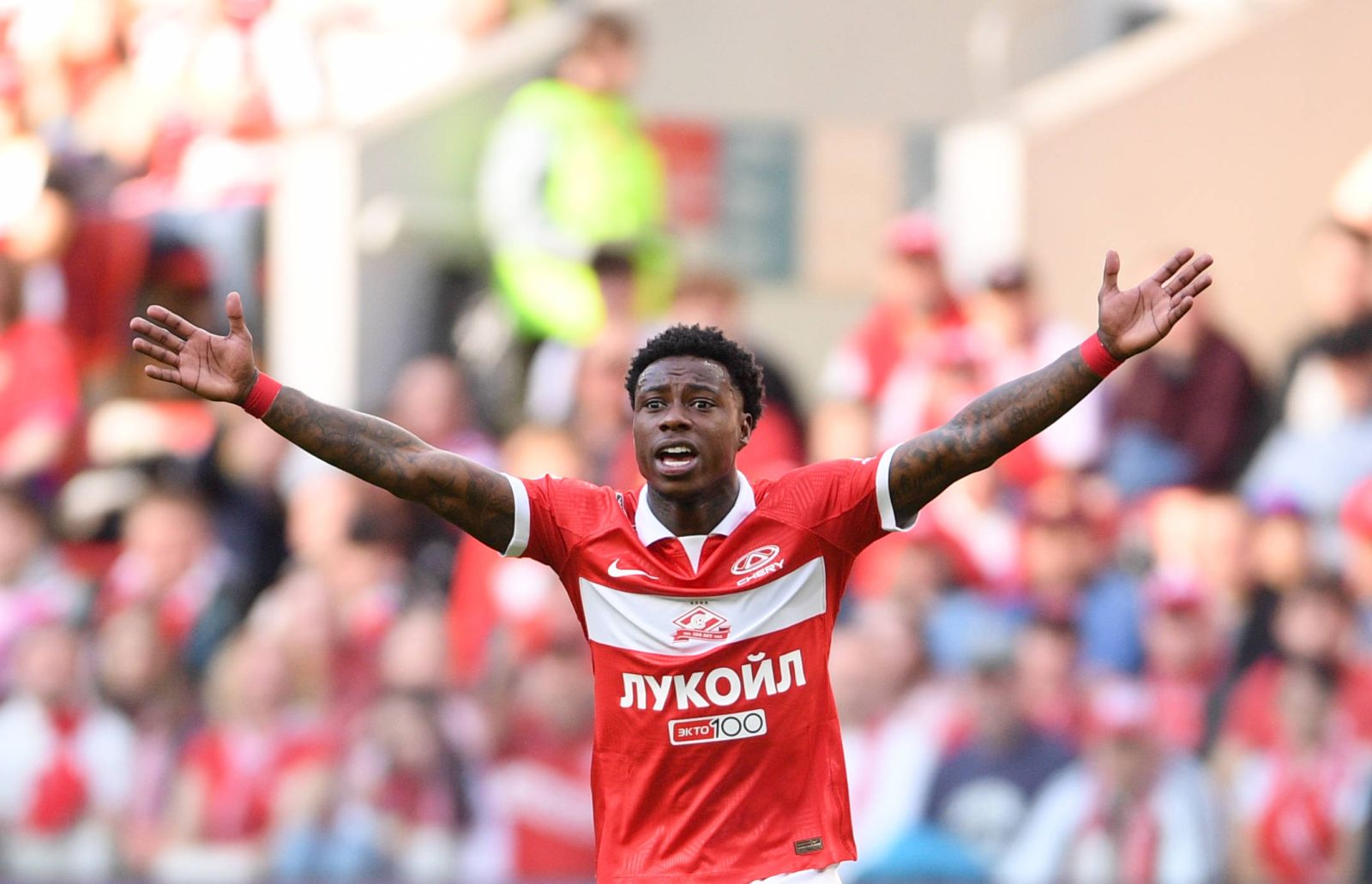 Russia Soccer Premier-League Spartak - CSKA 8439537 21.05.2023 Spartak s Quincy Promes reacts during the Russian Premier-League soccer match between Spartak Moscow and CSKA Moscow, in Moscow, Russia. Alexey Filippov / Sputnik Moscow Russia PUBLICATIONxINxGERxSUIxAUTxONLY Copyright: xAlexeyxFilippovx