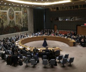 epa10591065 Foreign Ministers and diplomats attend a high-level United Nations Security Council meeting on the Middle East and Palestine at United Nations Headquarters in New York, New York, USA, 25 April 2023.  EPA/Peter Foley