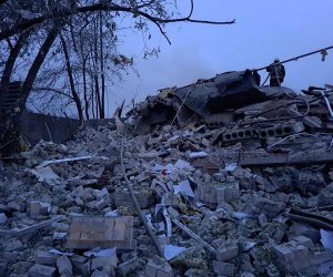 epa10595882 A handout photo released by Ukraine's Dnipropetrovsk Regional State Administration shows a heavily damaged building after a missile attack, in Dnipro, southeastern Ukraine, 28 April 2023, amid Russia's invasion. As a result of Russian shelling hitting a private building in Dnipro a child and a woman have died and three others were injured, the Dnipropetrovsk Oblast state administration wrote on telegram. Ukraine's Ministry of Internal Affairs said on 28 April, that the Russian army conducted attacks on residential buildings across the country, including Dnipro, Uman and Ukrainka in the Kyiv region, killing at least five people and injuring several others. Russian troops entered Ukrainian territory in February 2022, starting a conflict that has provoked destruction and a humanitarian crisis.  EPA/DNIPROPETROVSK OBLAST STATE ADMINISTRATION HANDOUT -- BEST QUALITY AVAILABLE -- MANDATORY CREDIT -- HANDOUT EDITORIAL USE ONLY/NO SALES