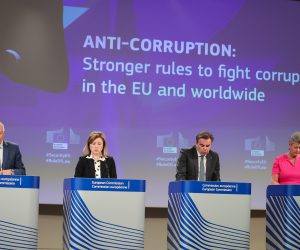 epa10605973 (L-R) EU High Representative/Vice President Josep Borrell, European Commissioner for Values and Transparency Vera Jourova,  European Commissioner in charge of Promoting our European Way of Life Margaritis Schinas and European Commissioner for  Home Affairs Ylva Johansson present Anti-Corruption: Stronger rules to fight corruption in the EU and worldwide during the press conference following the European Commission weekly college meeting, in Brussels, Belgium, 03 May 2023.  EPA/OLIVIER MATTHYS