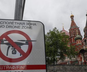 epaselect epa10606302 A 'No Drone Zone' sign is placed in front of the Red Square in Moscow, Russia, 03 May 2023. Moscow Mayor Sergei Sobyanin announced a ban on unauthorized drone flights over the city, after the Kremlin said two unmanned aerial vehicles targeting the Kremlin on the night of 02 May were disabled and crashed without causing any casualties or damage. The Russian Presidential Press Service accused Kyiv of carrying the drone strike against the residence of the Russian president. The Kremlin described the action as a 'planned terrorist attack and an assassination attempt targeting the President', noting that the President was not injured.  EPA/YURI KOCHETKOV