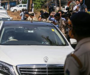 epa10608041 A car carrying Pakistani Foreign Minister Bilawal Bhutto Zardari arrives at the Taj Exotica hotel, ahead of the Shanghai Cooperation Organisation (SCO) Summit in Goa, India, 04 May 2023.  EPA/DIVYAKANT SOLANKI