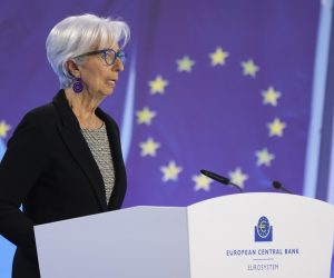epa10608321 European Central Bank (ECB) President Christine Lagarde addresses a press conference following the meeting of the ECB Governing Council in Frankfurt am Main, Germany, 04 May 2023.  EPA/RONALD WITTEK