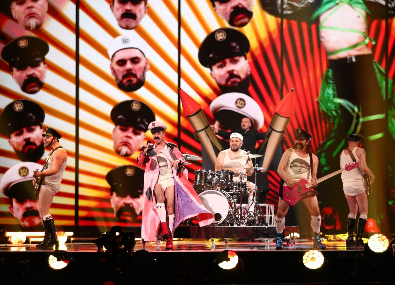 epa10615668 Let 3, a band of Croatia performs with dancers during a rehearsal for the 67th annual Eurovision Song Contest (ESC) at the M&S Bank Arena in Liverpool, Britain, 08 May 2023. Liverpool is hosting the 2023 Eurovision Song Contest on behalf of Ukraine. The 67th edition of the Eurovision Song Contest (ESC) consists of two Semi-Finals, held on 09 and 11 May, and the Grand Final on 13 May 2023.  EPA/ADAM VAUGHAN