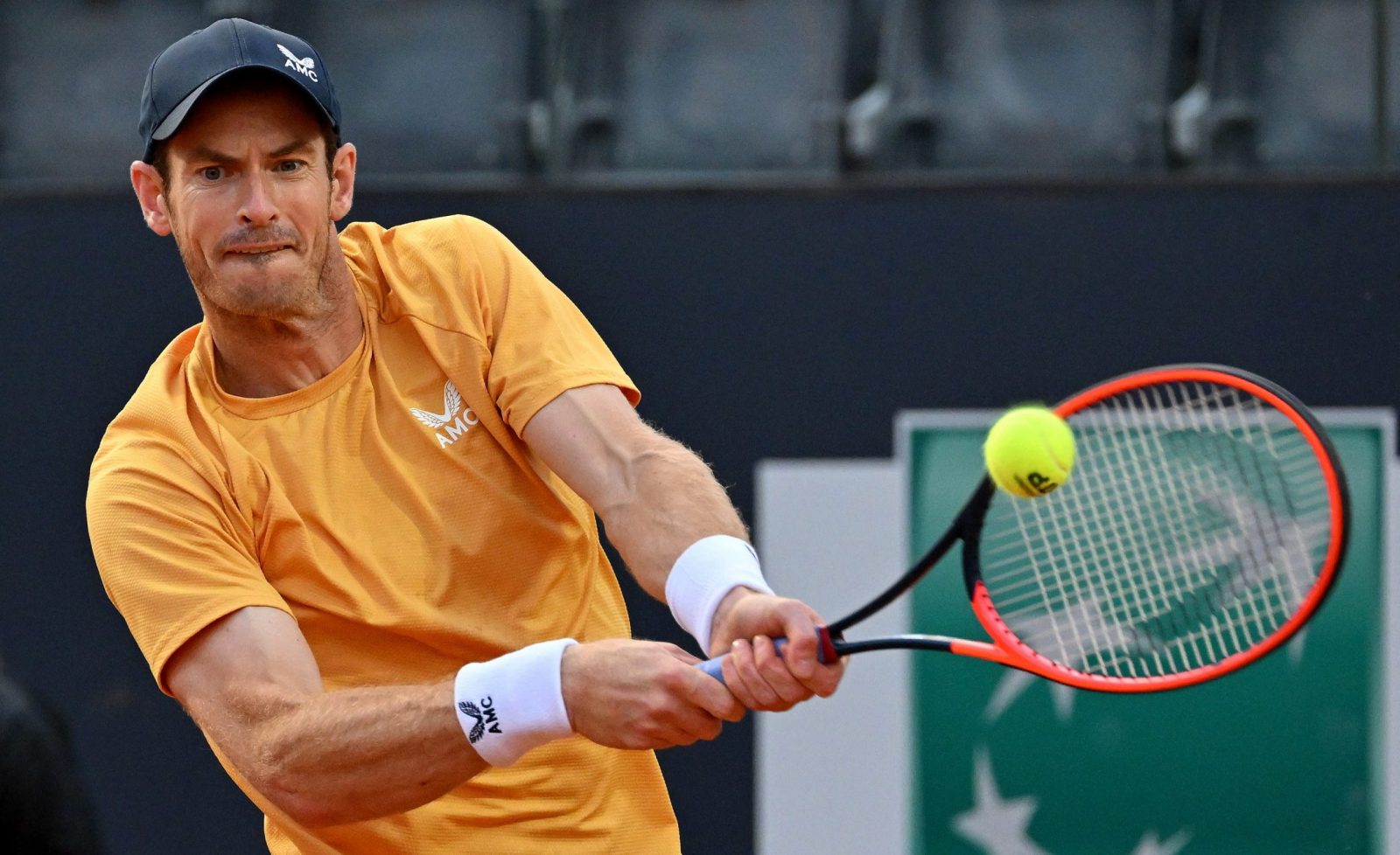 epa10619619 Andy Murray of Britain in action during his men's singles first round match against Fabio Fognini of Italy (not pictured) at the Italian Open tennis tournament in Rome, Italy, 10 May 2023.  EPA/ETTORE FERRARI