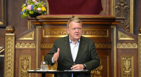 epa10630935 Denmark's Foreign Minister Lars Loekke Rasmussen speaks during his presentation of the Danish government's new foreign and security policy strategy at Copenhagen University, Denmark, 16 May 2023.  EPA/Ida Marie Odgaard  DENMARK OUT