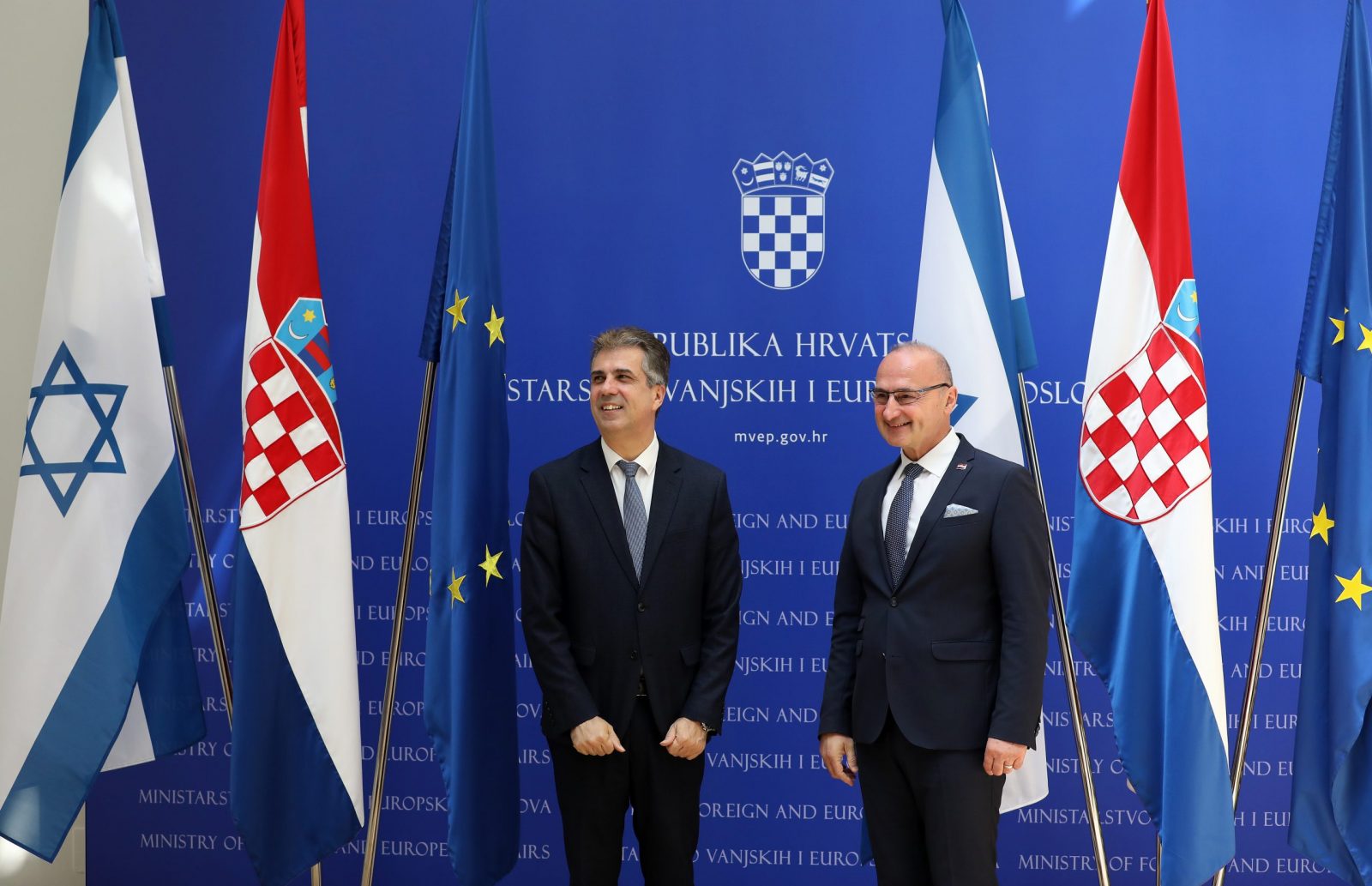 Zagreb, 29.05.2023. - Ministar vanjskih i europskih poslova Gordan Grliæ Radman sastao se s ministrom vanjskih poslova Drave Izrael Elijem Cohenom. Na fotografiji Eli Cohen, Gordan Grliæ Radman. foto HINA/ Lana SLIVAR DOMINIÆ/ lsd