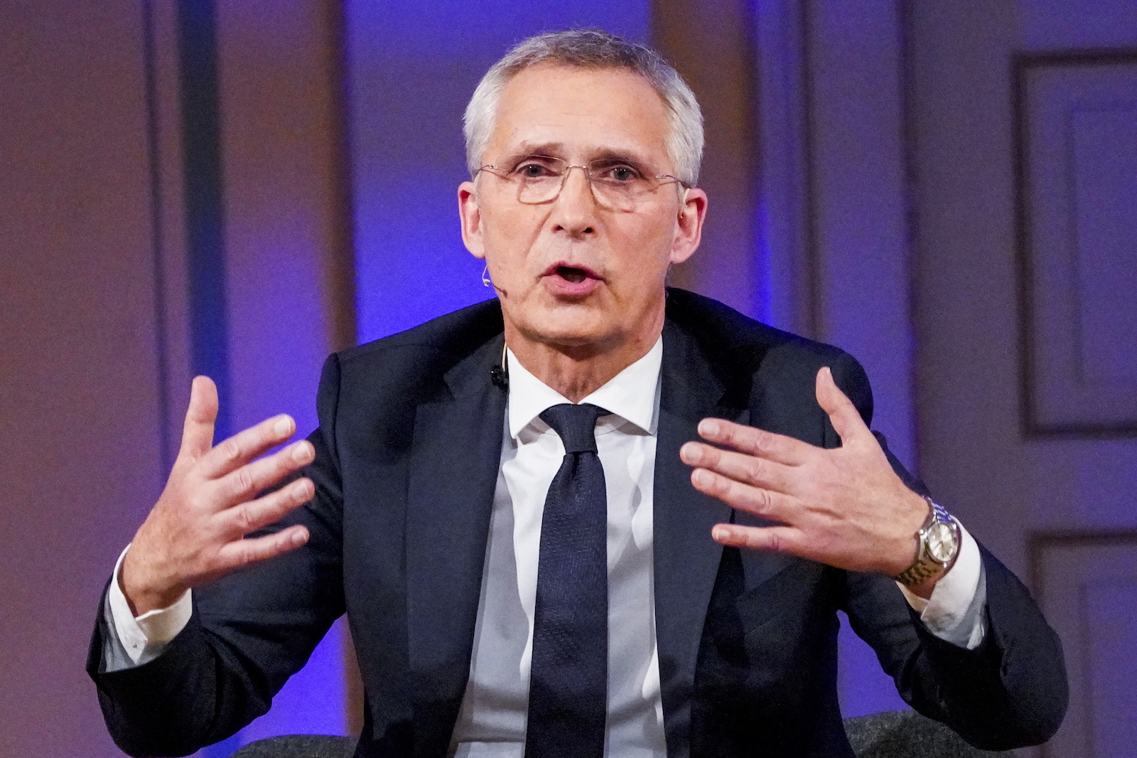 epa10663156 NATO Secretary General Jens Stoltenberg attends a panel discussion with Norwegian foreign minister in connection with the NATO foreign ministers' meeting in Gamle Logen in Oslo, Norway, 30 May 2023.  EPA/Gorm Kallestad  NORWAY OUT