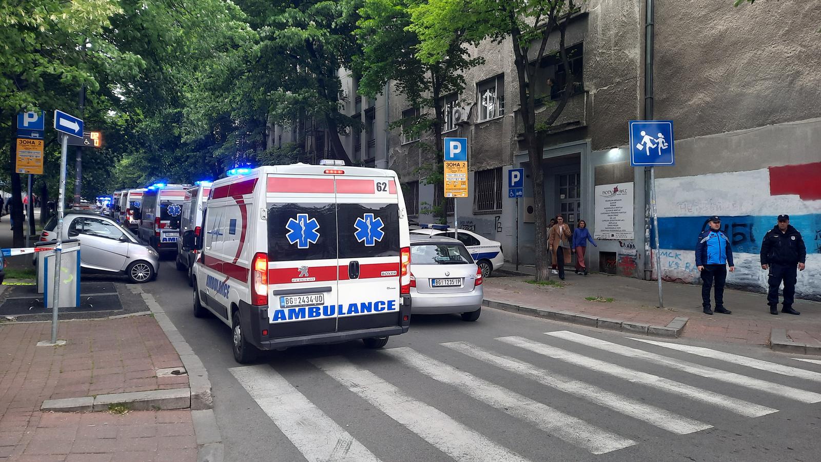 03, May, 2023, Belgrade - A student of the seventh grade of the Elementary School "Vladislav Ribnikar" is suspected to have fired a pistol at the security guard, the teacher and the students this morning. VIDEO: A.M./ATAImages.

03, maj, 2023, Beograd - Ucenik sedmog razreda Osnovne skole "Vladislav Ribnikar" kako se sumnja, pucao je jutros iz pistolja na obezbeđenje, nastavnicu i ucenike. VIDEO: A.M./ATAImages. Photo: A.M./ATA Images/PIXSELL