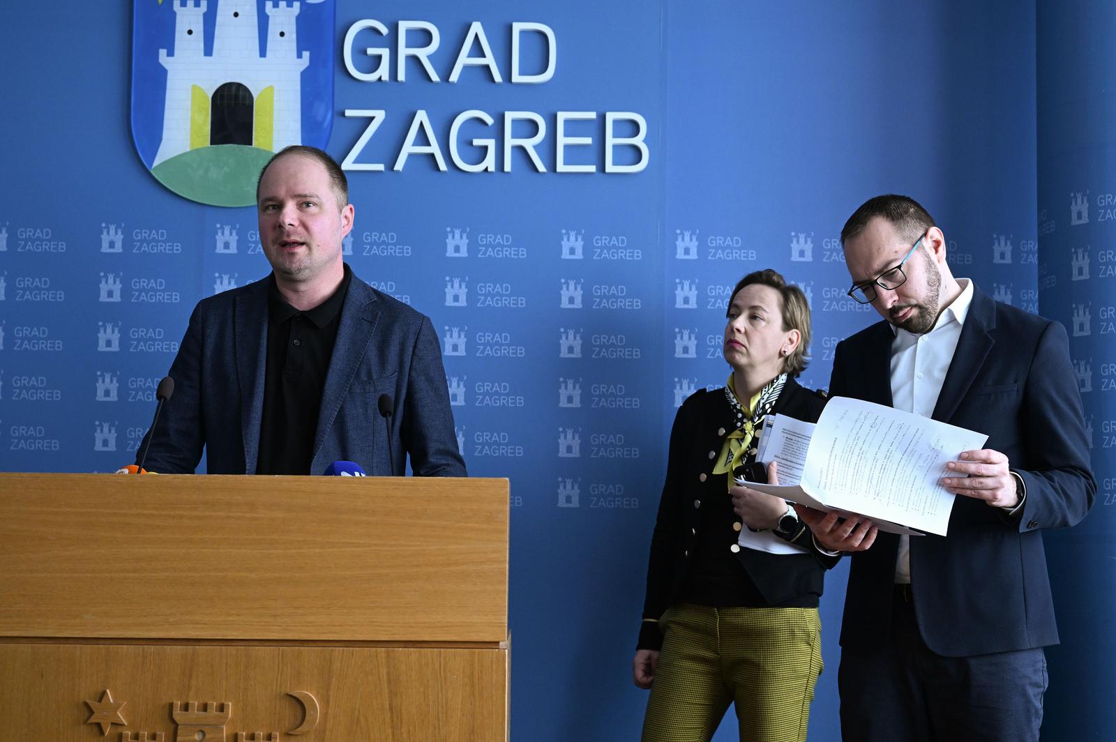 04.04.2023., Zagreb - U Gradskom poglavarstvu odrzana je redovita konferencija za medije gradonacelnika Grada zagreba Tomislava Tomasevica, te njegovih zamjenika Danijele Dolenec i Luke Korlaeta. Photo: Davorin Visnjic/PIXSELL