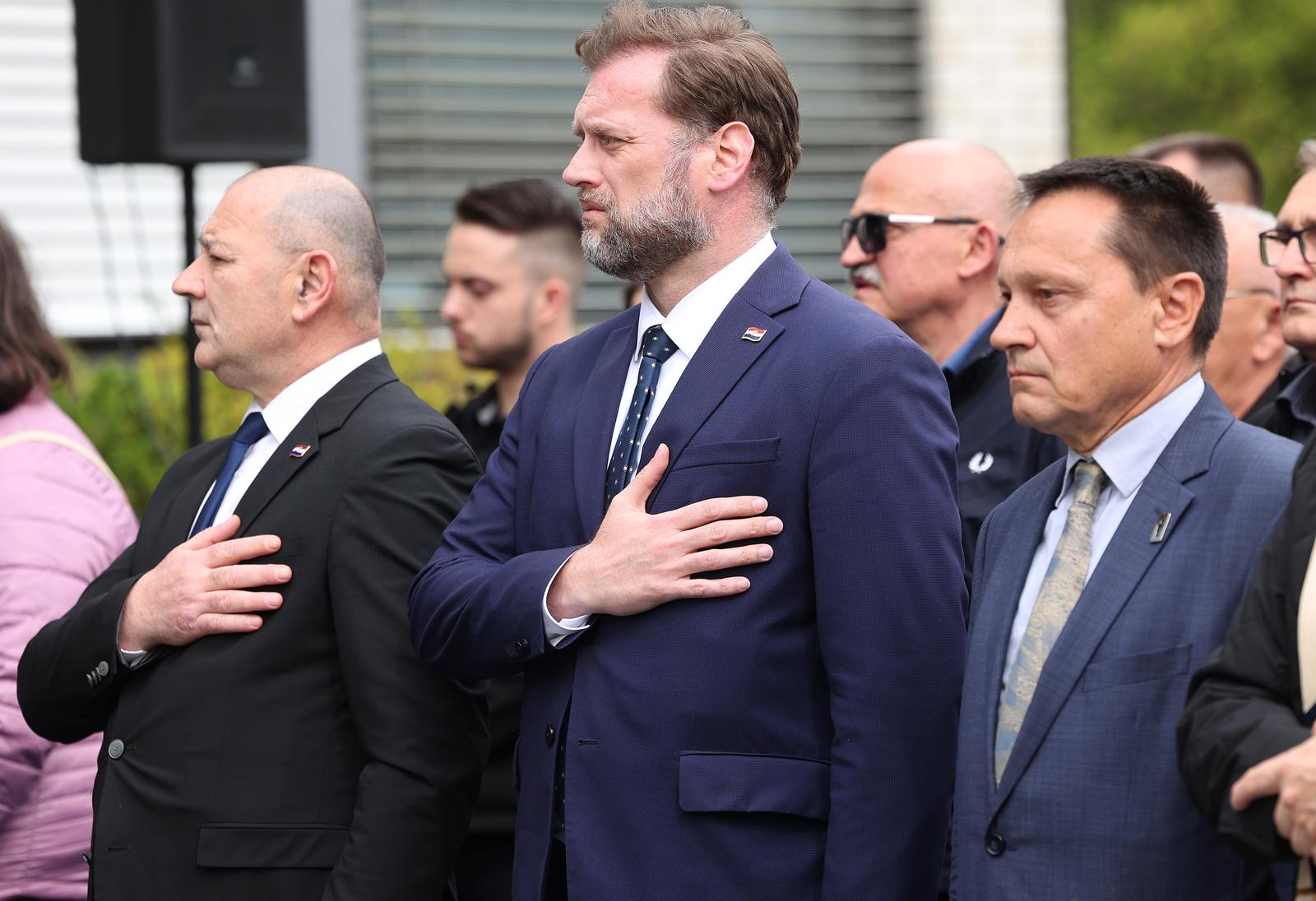 11.04.2023., Zagreb, vojarna Vitez Damir Martic - Prigodna svecanost povodom postavljanja spomen-ploce s imenima poginulih i nestalih hrvatskih branitelja, pripadnika 204. A brigade HV-a smrtno stradalih i nestalih u 10. travnja 1992. u Kupresu i od 14. do 16. kolovoza 1992. u Bosanskoj Posavini. Photo: Marko Prpic/PIXSELL