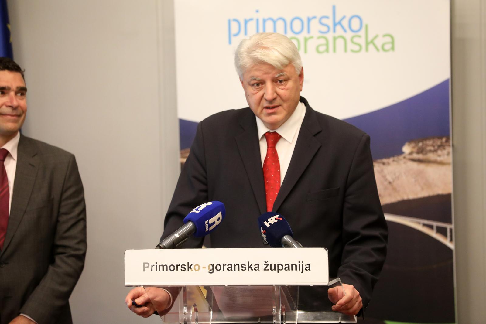 15.05.2023., Rijeka - Konferencija za medije zupana Zlatka Komadine i procelnika Ljudevita Krpana u sjedistu Primorsko goranske zupanije.  Photo: Goran Kovacic/PIXSELL