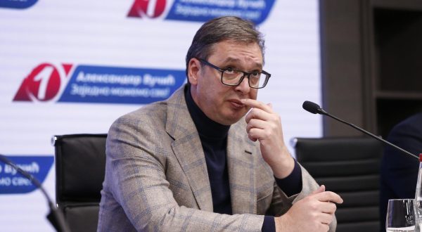 16, May, 2023, Belgrade - The President of the Republic of Serbia and the President of the Serbian Progressive Party, Aleksandar Vucic, held a media conference after the party's presidency. Aleksandar Vucic. Photo: Amir Hamzagic/ATAImages

16, maj, 2023, Beograd  - Predsednik Republike Srbije i predsednik Srpske napredne stranke Aleksandar Vucic je odrzao konferenciju za medije nakon predsednistva stranke. Photo: Amir Hamzagic/ATAImages Photo: Amir Hamzagic/ATA Images/PIXSELL
