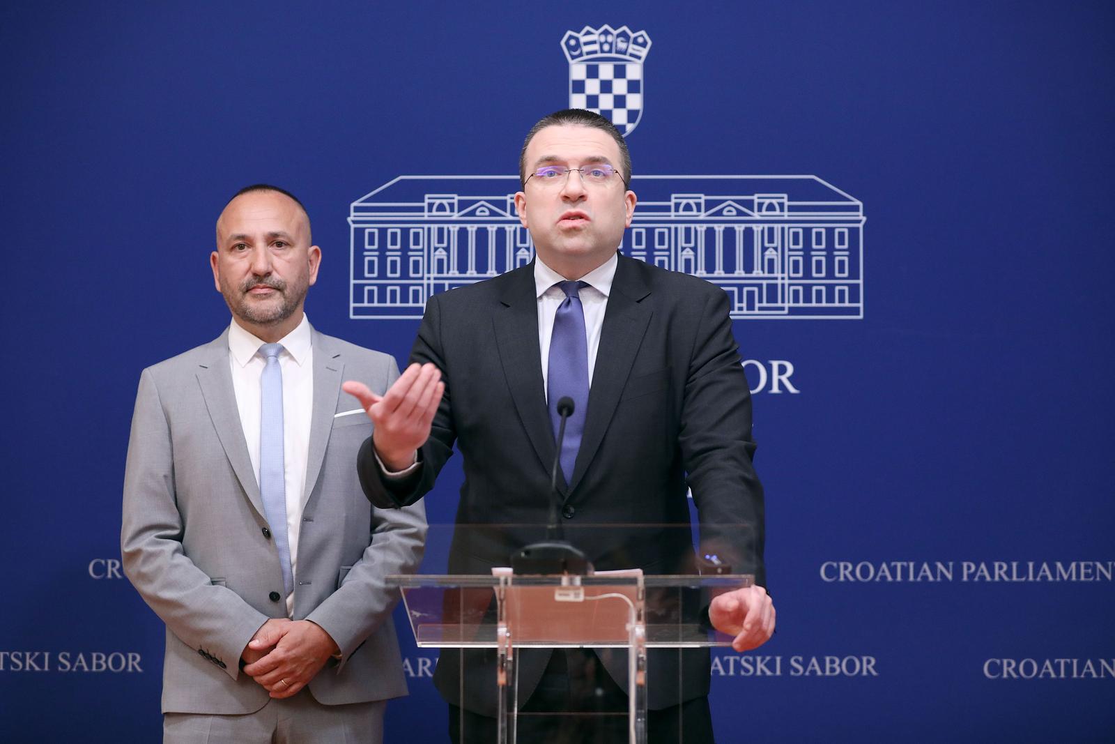 17.05.2023., Zagreb - Na konferenciji za medije odrzanoj u Saboru o temi "Novi europski zakon o umjetnoj inteligenciji" govorili su Hrvoje Zekanovic i Tomislav Sokol. Photo: Patrik Macek/PIXSELL