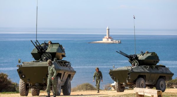 21.04.2023.., Pula - Na Kamenjaku odrzana je medjunarodna vojna vijezba "Stit 2023" na vojnom poligonu 119. brigade HV Premantura. Nositelj vjezbe je Pukovnija protuzracne obrane Hrvatske kopnene vojske uz sudjelovanje pripadnika zemalja partnera OS Poljske , OS Slovenije, OS SAD i OS Francuske. Photo: Srecko Niketic/PIXSELL