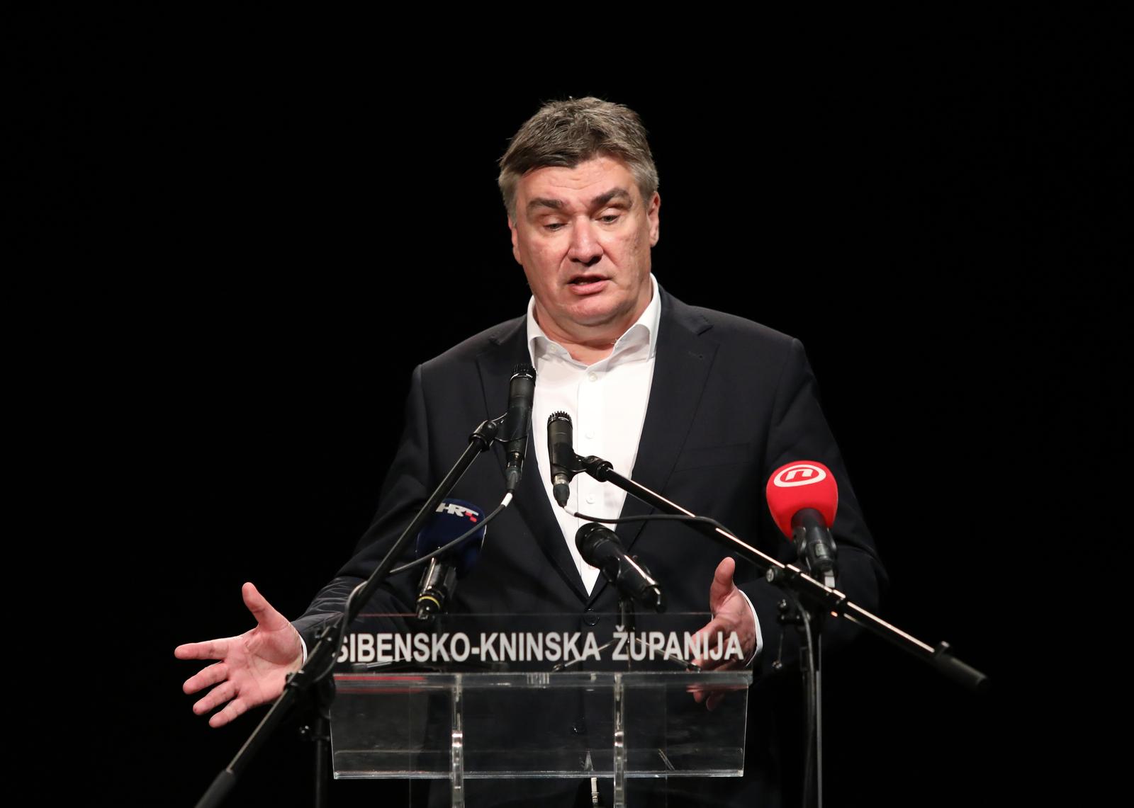 22.05.2023., Sibenik - U Hrvatskom narodnom kazalistu odrzana je svecana sjednica Zupanijske skupstine povodom dana Sibensko-kninske zupanije. Predsjednik RH Zoran Milanovic Photo: Dusko Jaramaz/PIXSELL