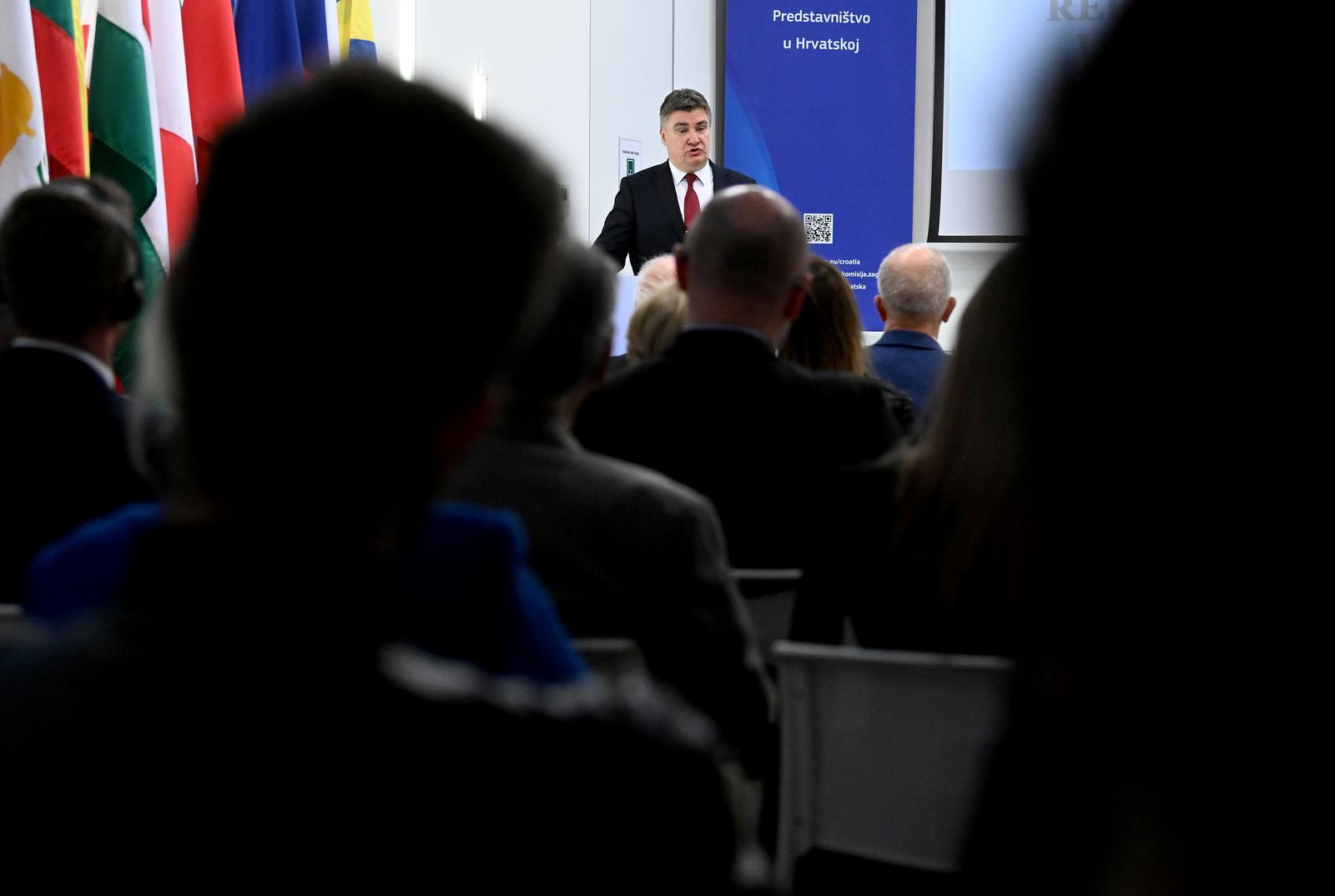 23.05.2023., Zagreb - Predsjednik Republike Zoran Milanovic sudjelovao je na konferenciji povodom obiljezavanja 10 godina clanstva Republike Hrvatske u Europskoj uniji. Zoran Milanovic Photo: Marko Lukunic/PIXSELL