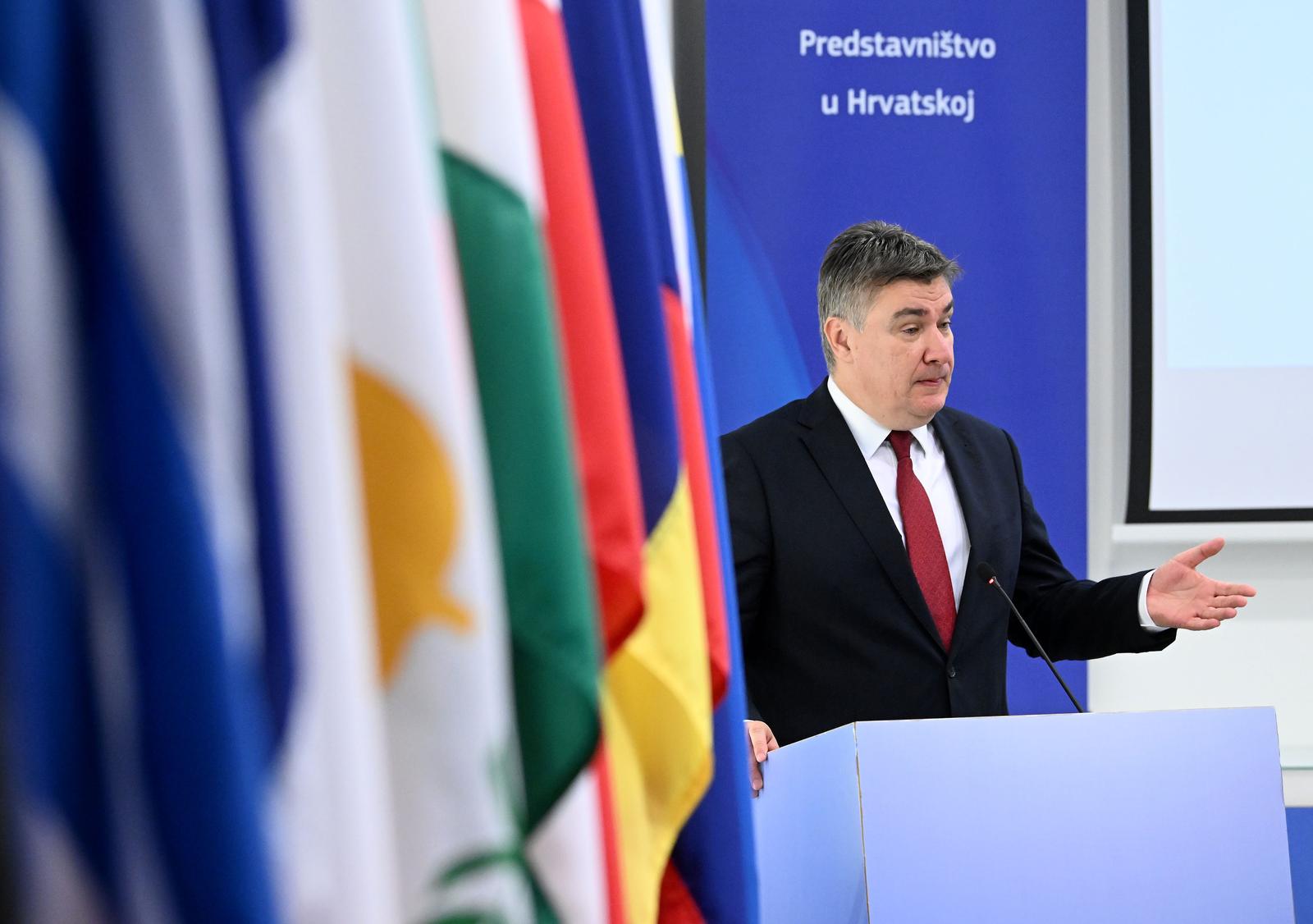23.05.2023., Zagreb - Predsjednik Republike Zoran Milanovic sudjelovao je na konferenciji povodom obiljezavanja 10 godina clanstva Republike Hrvatske u Europskoj uniji. Zoran Milanovic Photo: Marko Lukunic/PIXSELL
