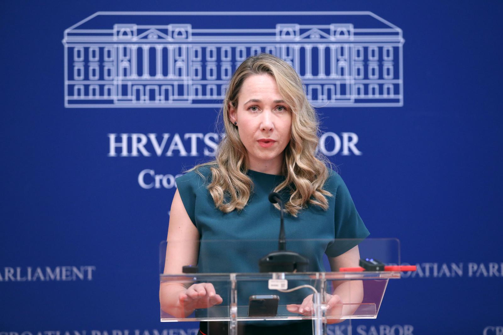 23.05.2023., Zagreb - Na konferenciji za medije odrzanoj u Saboru o prijedlogu zakona o prostornom uredjenju govorila je Marija Selak Raspudic. Photo: Patrik Macek/PIXSELL