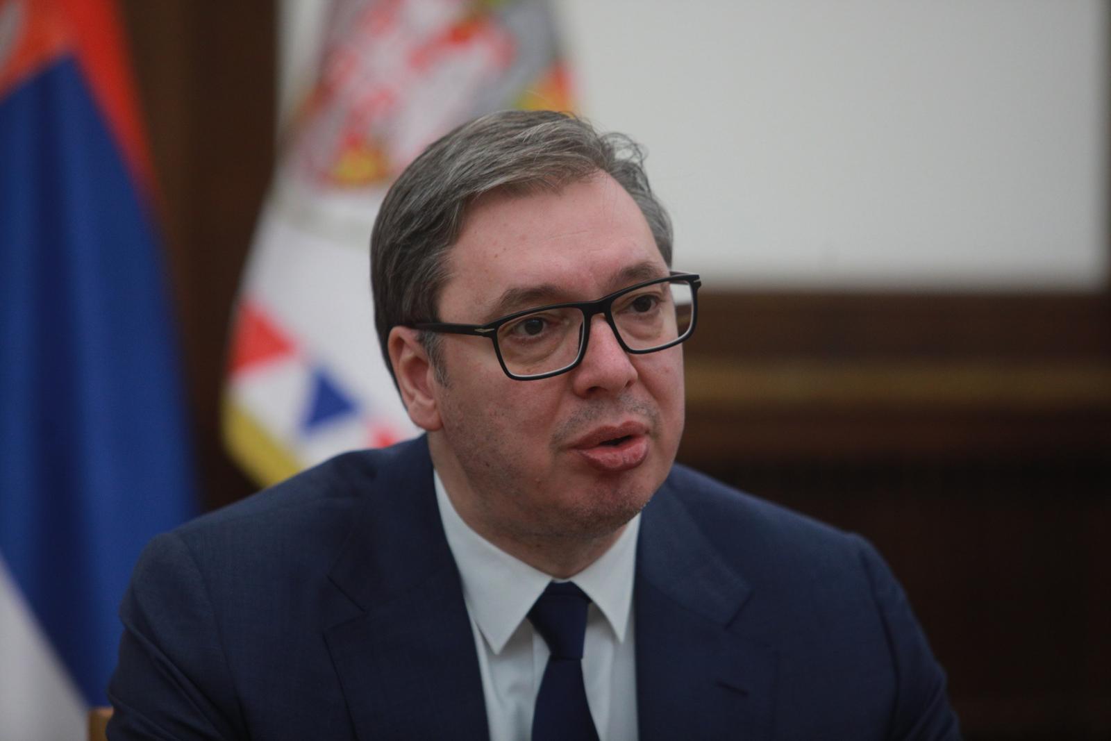 25, May, 2023, Belgrade - In the Presidency of Serbia, President Aleksandar Vucic met with the Speaker of the National Assembly of Azerbaijan Sahib Gafarova. Aleksandar Vucic. Photo: Milos Tesic/ATAImages

25, maj, 2023, Beograd - U Predsednistvu Srbije predsednik Aleksandar Vucic se sastao s predsednicom Narodne skupstine Azerbejdzana Sahibom Gafarovom.  Photo: Milos Tesic/ATAImages/PIXSELL