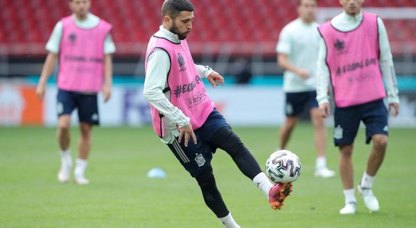 27.6.2021., Parken stadion, Kopenhagen, Danska - UEFA Europsko prvenstvo 2020, trening Spanjolske nogometne reprezentacije na Parkenu dan uoci utakmice osmine finala izmedju Hrvatske i Spanjolske. Jordi Alba. rPhoto: Goran Stanzl/PIXSELL