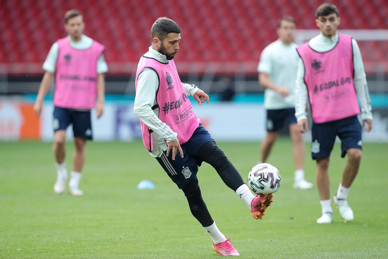 27.6.2021., Parken stadion, Kopenhagen, Danska - UEFA Europsko prvenstvo 2020, trening Spanjolske nogometne reprezentacije na Parkenu dan uoci utakmice osmine finala izmedju Hrvatske i Spanjolske. Jordi Alba. rPhoto: Goran Stanzl/PIXSELL