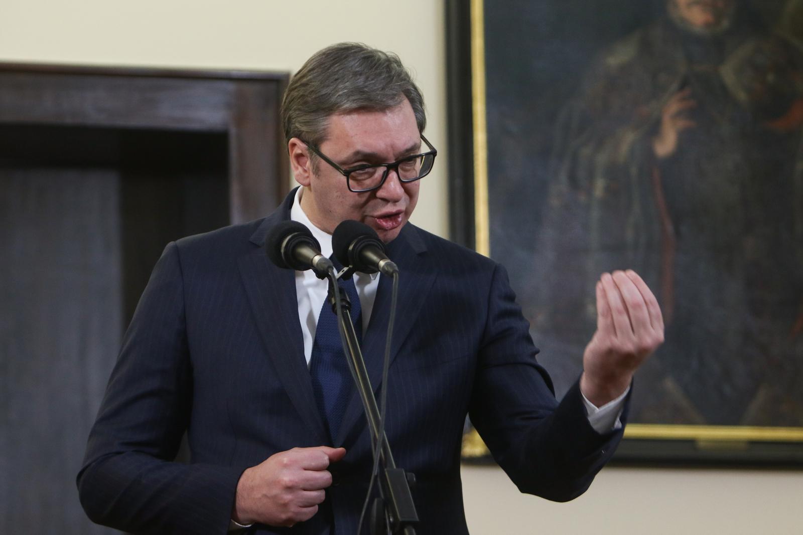 27, December, 2022, Belgrade - The President of the Republic of Serbia, Aleksandar Vucic met with the  Serbian Patriarch Porfirije in the premises of the Serbian Patriarch. Aleksandar Vucic.  


27, decembar, 2022, Beograd - Predsednik Republike Srbije Aleksandar Vucic sastao se sa patrijarhom srpskim Porfirijem u prostorijama Srpske Patrijarsije.   Photo: M.K./ATAImages/PIXSELL