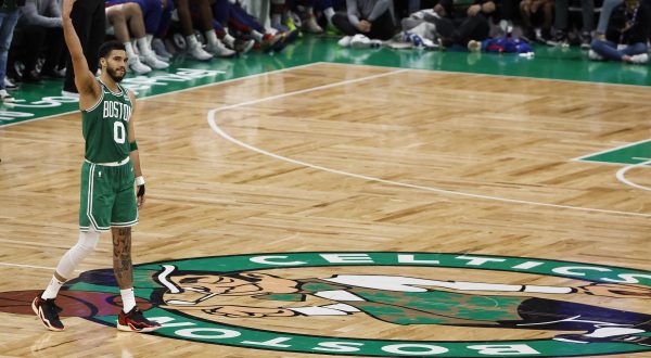 May 14, 2023; Boston, Massachusetts, USA; Boston Celtics forward Jayson Tatum (0) celebrates during the fourth quarter of their win over the Philadelphia 76ers in game seven of the 2023 NBA playoffs at TD Garden. Mandatory Credit: Winslow Townson-USA TODAY Sports Photo: Winslow Townson/REUTERS