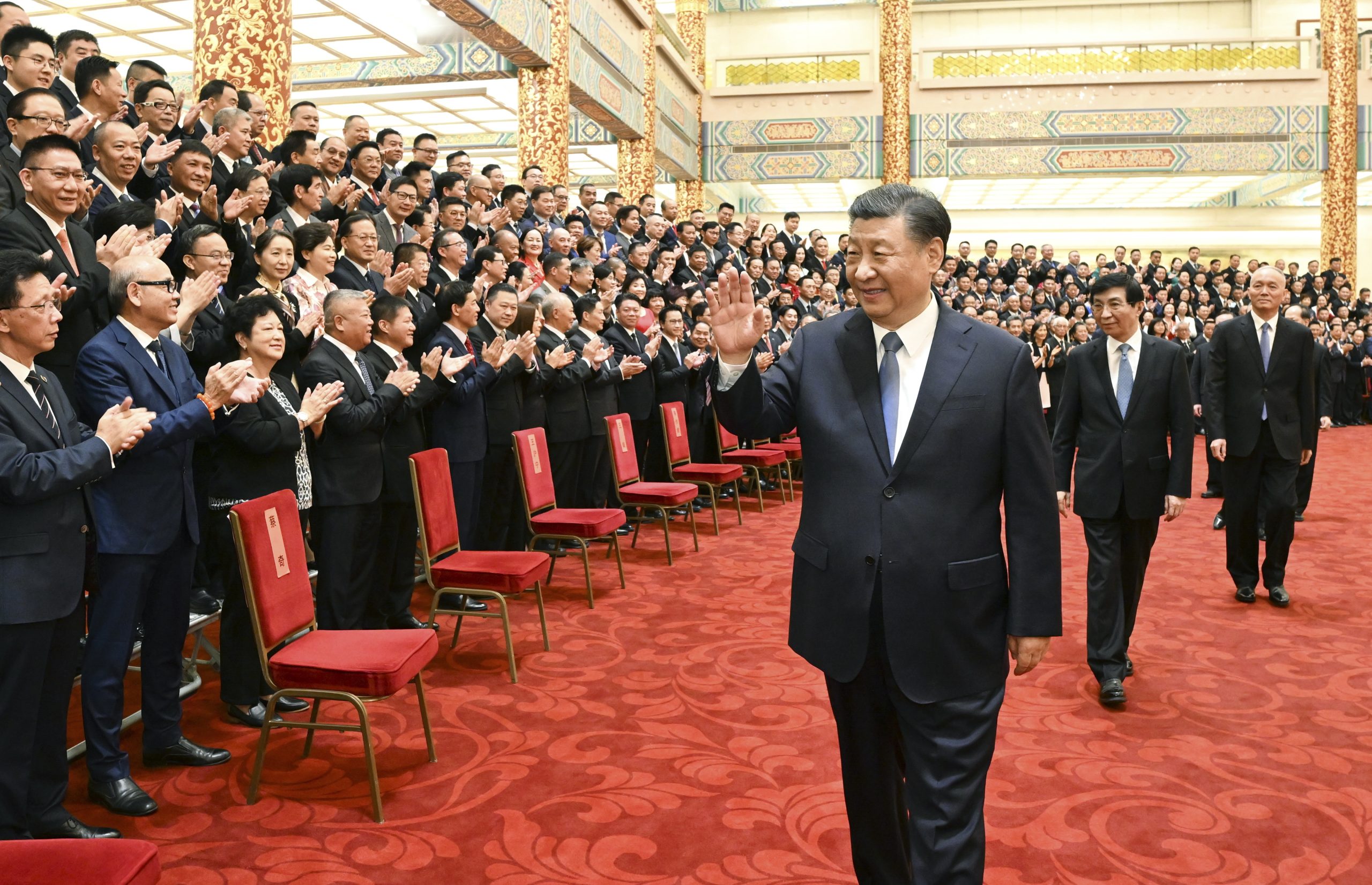 epa10615472 Chinese president Xi Jinping meets with representatives to the 10th Conference for Friendship of Overseas Chinese Associations at the Great Hall of the People in Beijing, China, 08 May 2023.  EPA/XINHUA / Li Xueren CHINA OUT / MANDATORY CREDIT  EDITORIAL USE ONLY