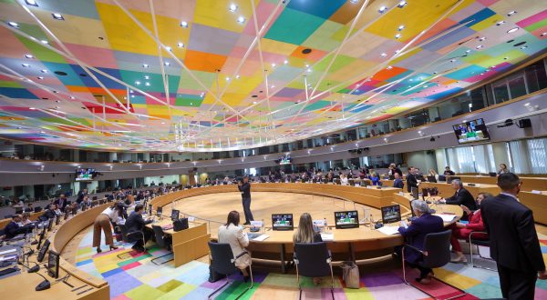epa10662837 A general view shows the meeting room at the start of the EU General Affairs Council in Brussels, Belgium, 30 May 2023. Ministers will start preparations for the European Council meeting on 29 and 30 June by discussing an annotated draft agenda.  EPA/OLIVIER MATTHYS