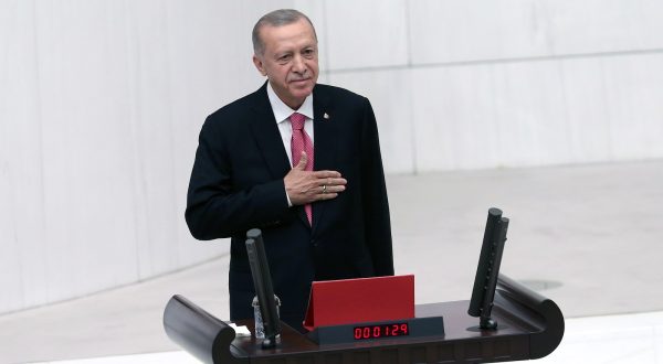 epa10670574 Turkish President Recep Tayyip Erdogan attends his swearing-in ceremony after being re-elected as the Turkish President, at the Turkish Grand National Assembly (TBMM) in Ankara, Turkey, 03 June 2023. Erdogan won Turkey's presidential run-off on 28 May and was re-elected president, according to Turkey's Supreme Election Council.  EPA/NECATI SAVAS