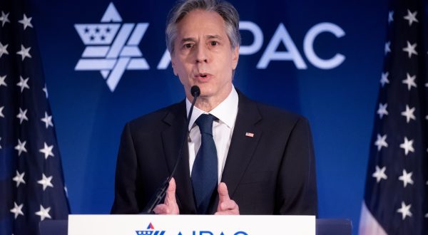 epa10674641 US Secretary of State Antony Blinken addresses the 2023 American Israel Public Affairs Committee (AIPAC) Policy Summit in Washington, DC, USA, 05 June 2023.  EPA/MICHAEL REYNOLDS