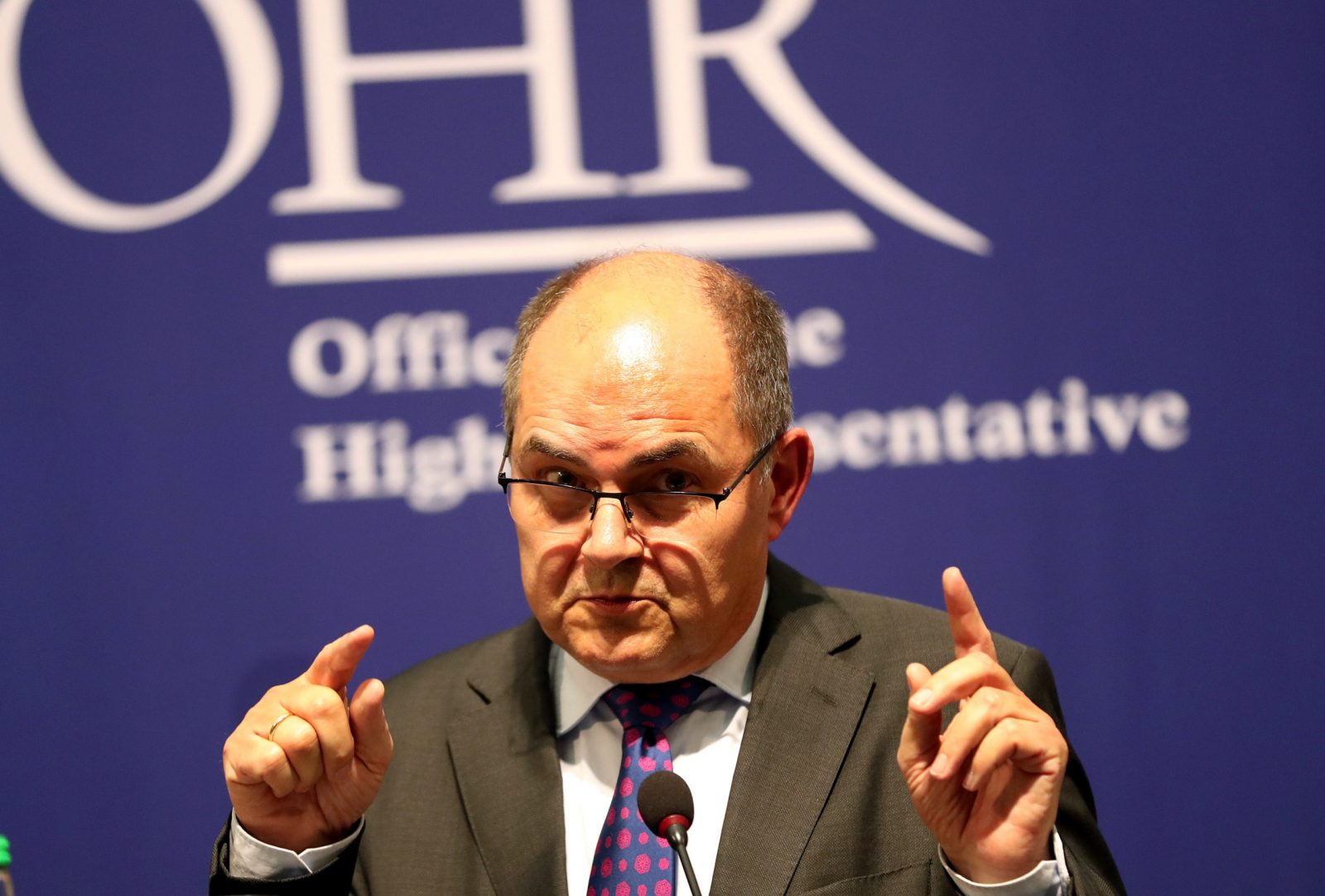 epa10677877 The High Representative for Bosnia and Herzegovina, Christian Schmidt, holds a press conference, after a meeting with the political directors of the member countries of the Steering Committee of the Peace Implementation Council (PIC), in Sarajevo, Bosnia and Herzegovina, 07 June 2023. Christian Schmidt discussed the current situation in Bosnia and Herzegovina, and about the issue of state property and the transparency of the election process.  EPA/FEHIM DEMIR