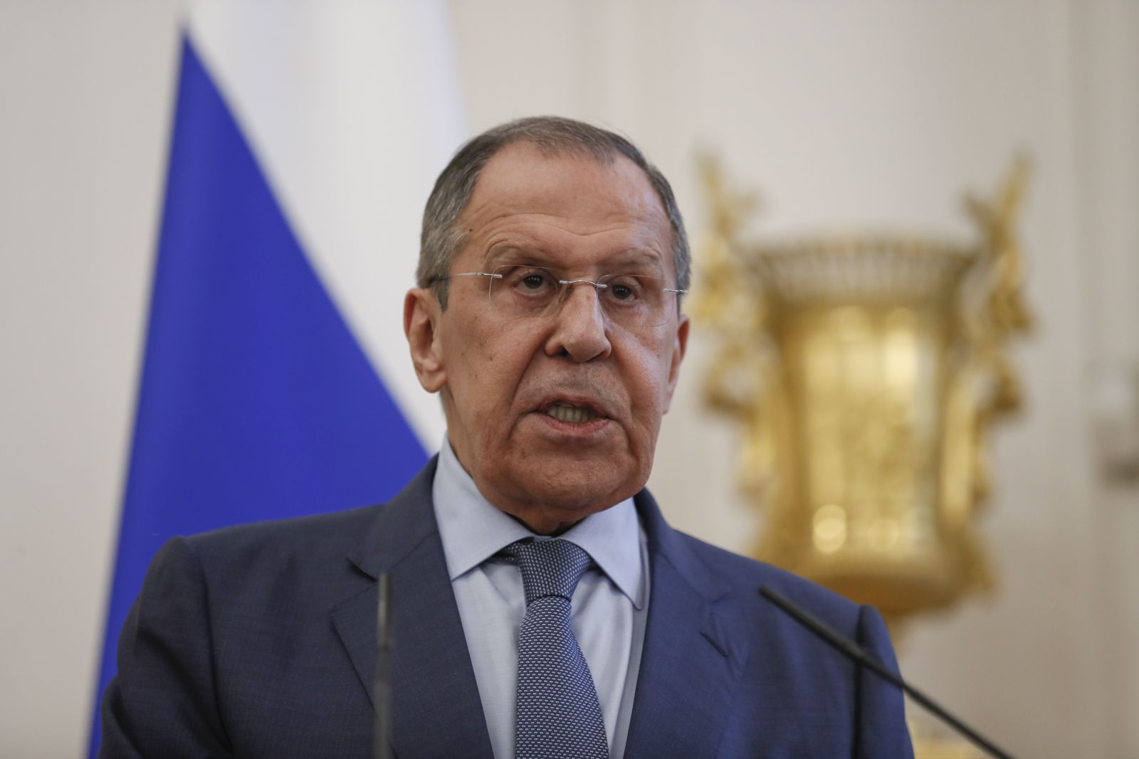 epa10677842 Russian Foreign Minister Sergey Lavrov attends a solemn reception for the heads of diplomatic missions on the occasion of Africa Day in Moscow, Russia, 07 June 2023. Africa Day (African Liberation Day) is an annual commemoration on 25 May of the foundation of the Organization of African Unity in 1963.  EPA/YURI KOCHETKOV