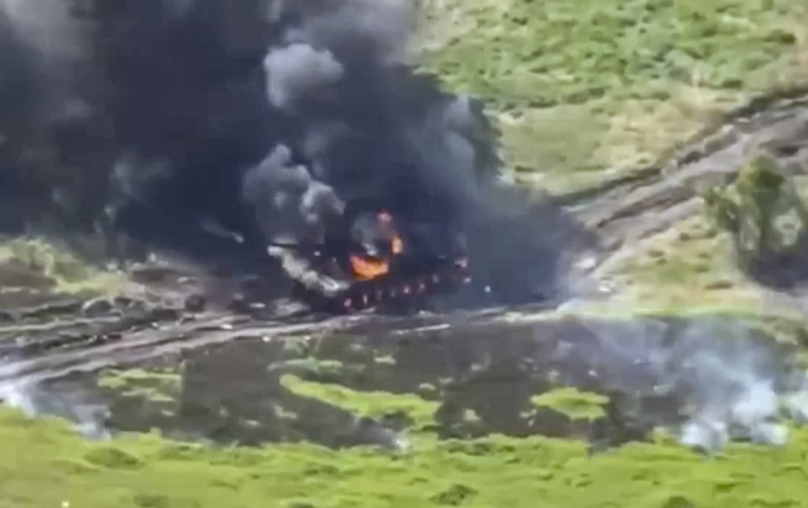 epa10682303 A still image taken from handout video provided 09 June 2023 by the Russian Defence ministry press-service shows Ukrainian tank destroyed during combat in the Zaporizhzhia region, south of Ukraine, Ukraine.  Russian President Vladimir Putin said â€˜it can be stated with absolute certainty that this offensive has begun, and this is evidenced by the use of the strategic reserves of the Ukrainian army.â€™  EPA/RUSSIAN DEFENCE MINISTRY PRESS SERVICE/HANDOUT HANDOUT EDITORIAL USE ONLY/NO SALES HANDOUT EDITORIAL USE ONLY/NO SALES