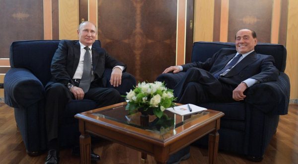 epa10686719 (FILE) - Russian President Vladimir Putin (L) meets with former Italian prime minister and head of the Forza Italia party Silvio Berlusconi (R), prior to his departure at an airport in Rome, Italy, late 04 July 2019 (reissued 12 June 2023). Silvio Berlusconi has died at the age of 86 on 12 June 2023 at San Raffaele hospital in Milan, where he was hospitalized again since last 09 June, sources close to his family told ANSA. The Italian media tycoon and Forza Italia (FI) party founder served as prime minister of Italy in four governments.  EPA/ALEXEI DRUZHININ / SPUTNIK / KREMLIN POOL MANDATORY CREDIT