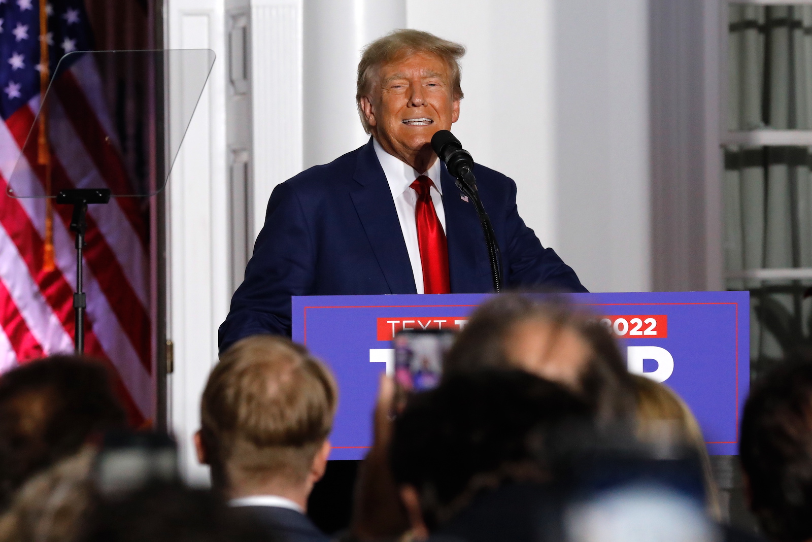 epa10689676 Former US President Donald J. Trump speaks outside at Trump National Golf Club, in Bedminster, New Jersey,  USA, 13 June 2023. Earlier Trump was charged in a Miami federal court with multiple criminal charges stemming from an US Justice Department investigation led by Special Counsel Jack Smith related to Trump's alleged mishandling of classified national security documents.  EPA/Peter Foley