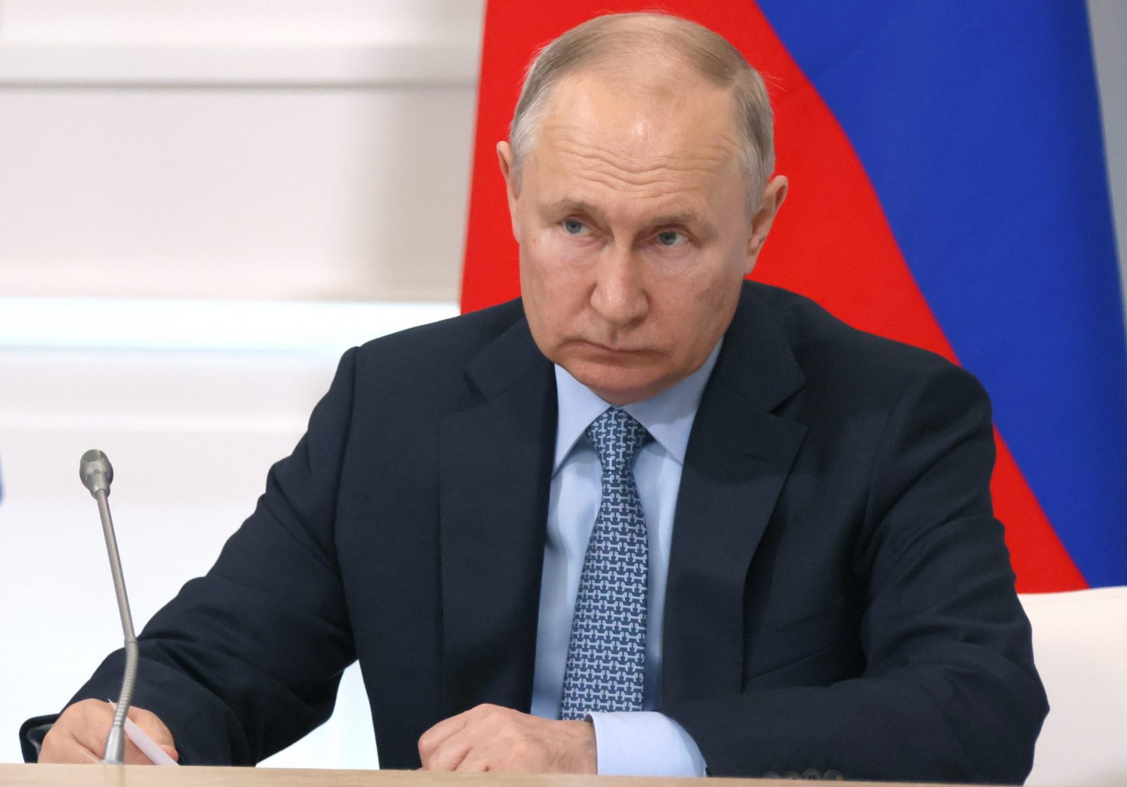 epa10702238 Russian President Vladimir Putin holds a government meeting on the development of inland water transport at the North River Terminal in Moscow, Russia, 20 June 2023. Russian President Vladimir Putin instructed the government and authorities of the regions through which the Moscow Canal passes to begin work on its reconstruction no later than 2025. Vladimir Putin instructed the government to jointly determine the priority sections of waterways for navigation by the regions. He stressed that it is extremely important to provide all conditions for the development of passenger transportation by water transport, and for this it is necessary to form a route network.  EPA/MIKHAIL METZEL / SPUTNIK / KREMLIN / POOL MANDATORY CREDIT