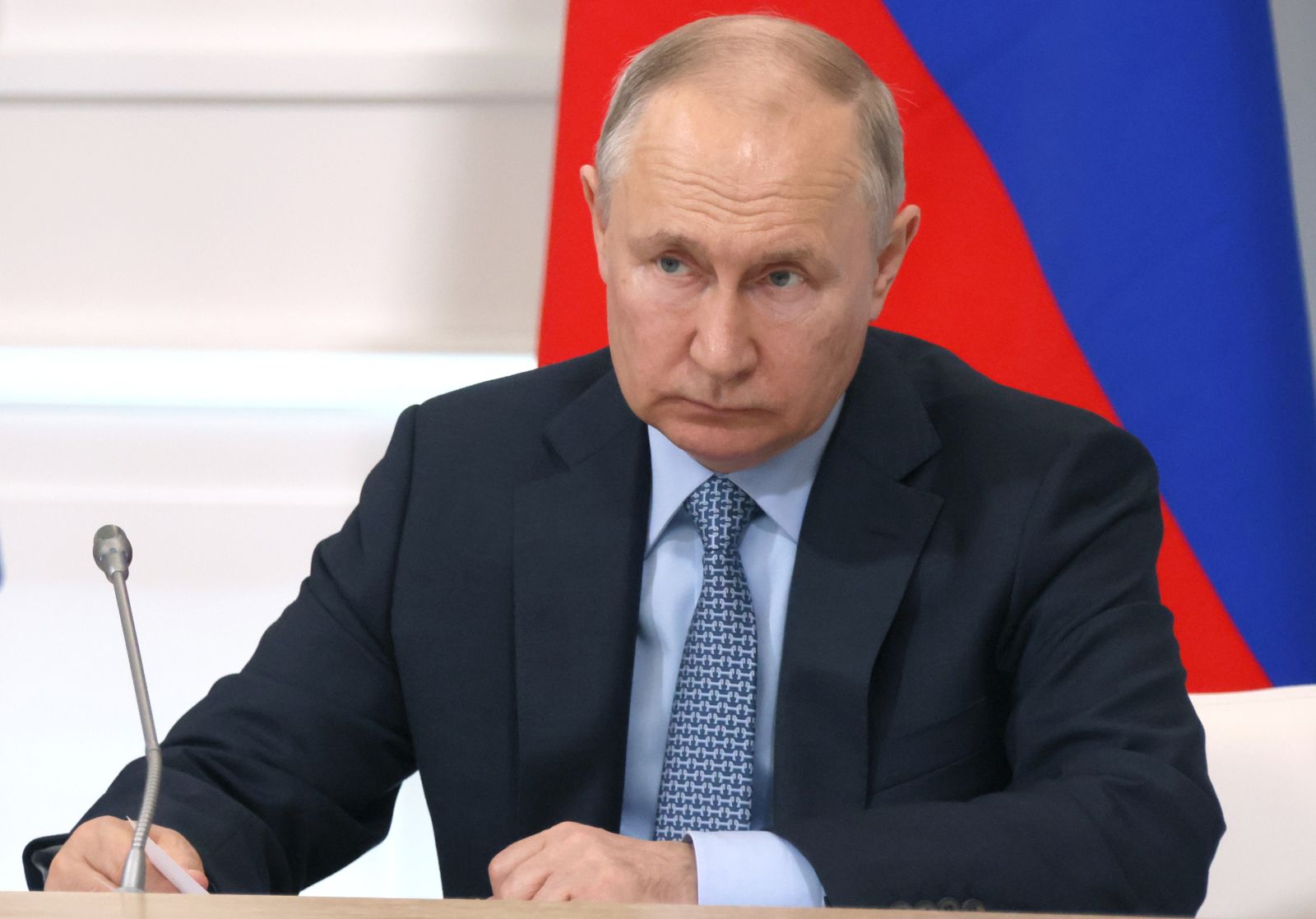 epa10702238 Russian President Vladimir Putin holds a government meeting on the development of inland water transport at the North River Terminal in Moscow, Russia, 20 June 2023. Russian President Vladimir Putin instructed the government and authorities of the regions through which the Moscow Canal passes to begin work on its reconstruction no later than 2025. Vladimir Putin instructed the government to jointly determine the priority sections of waterways for navigation by the regions. He stressed that it is extremely important to provide all conditions for the development of passenger transportation by water transport, and for this it is necessary to form a route network.  EPA/MIKHAIL METZEL / SPUTNIK / KREMLIN / POOL MANDATORY CREDIT