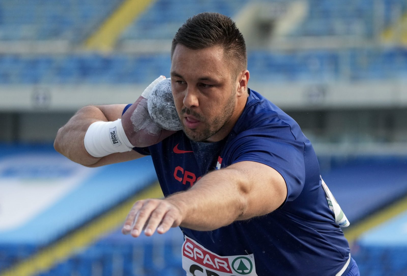 Katovice, 22.06.2023 - Drugi dan Europskog momčadskog prvenstva u atletici u sklopu Eurpskih igara Krakow 2023. Na slici Filip Mihaljević, kugla.
foto HINA/ Damir SENČAR/ ds