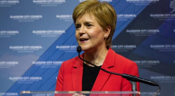 epa09183726 Scotland's First Minister and leader of the Scottish National Party (SNP), Nicola Sturgeon gives her acceptance speech after being declared the winner of the Glasgow Southside seat at Glasgow counting centre in the Emirates Arena in Glasgow, Britain, 07 May 2021. People in Scotland headed to the polls on 06 May to elect 129 members of the Scottish Parliament. The vote count began on 07 May and the final results are expected to be announced on 08 May.  EPA-EFE/ROBERT PERRY